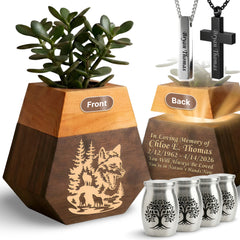 Large Urn & 4 Small Keepsake Urns & 2 Memorial Necklaces