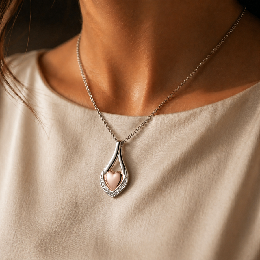 The necklace worn day to day, looking like any beautiful necklace