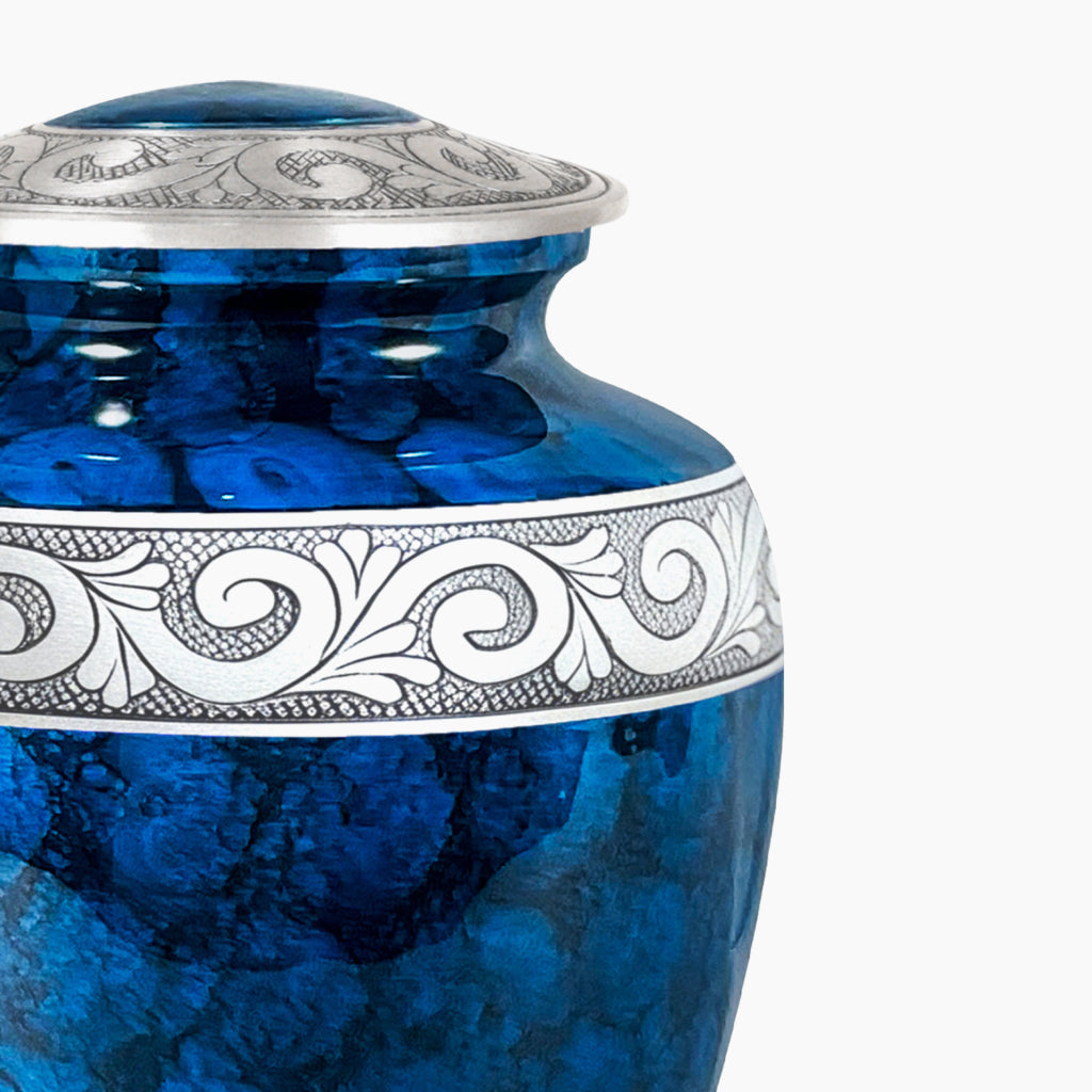 Blue Patch & Silver Engraved Urn