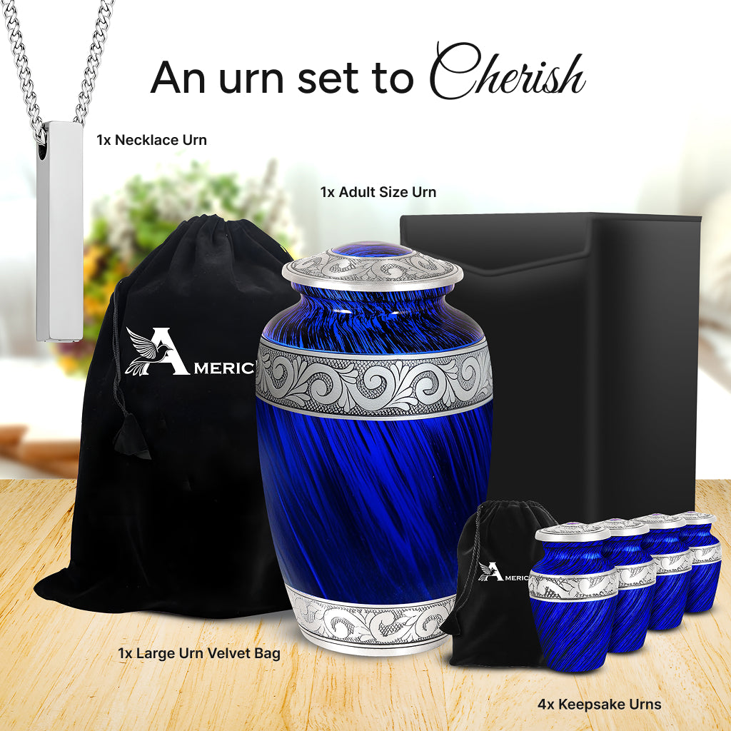 Eternal Blue & Silver Hand-Engraved Urn