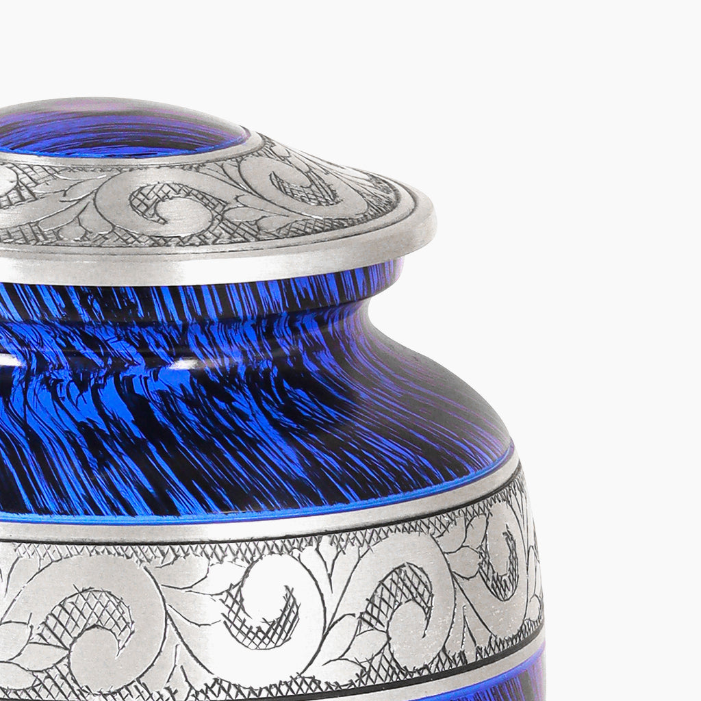 Eternal Blue & Silver Hand-Engraved Urn