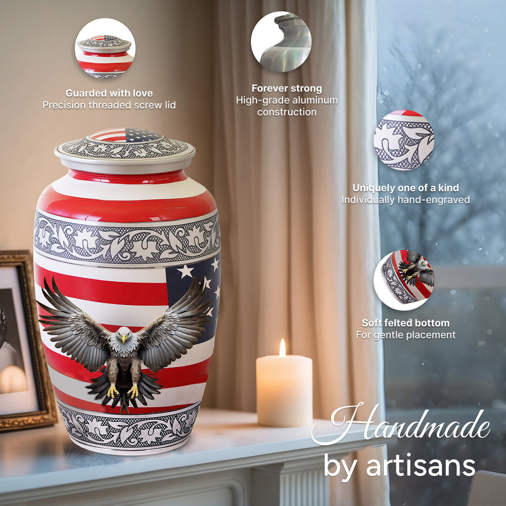 American Flag & Silver Engraved Urn