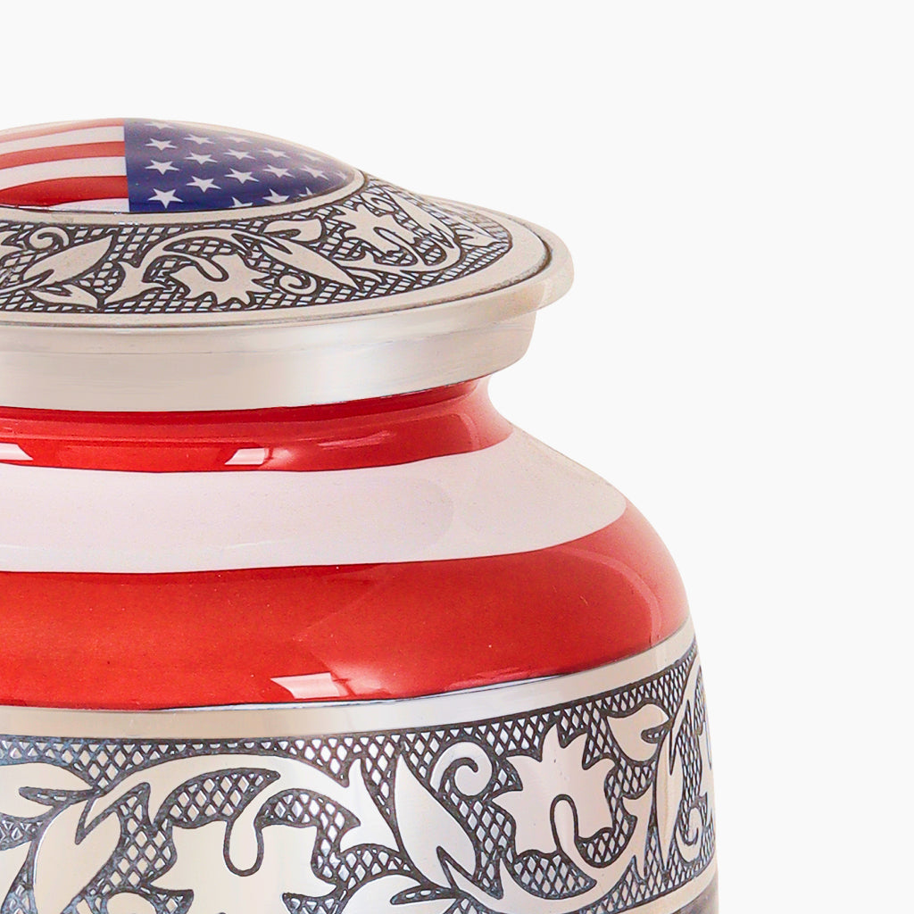 American Flag & Silver Engraved Urn