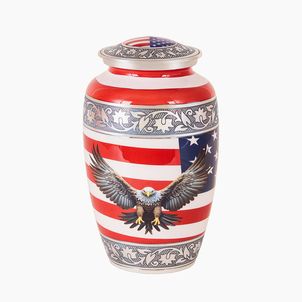 American Flag & Silver Engraved Urn