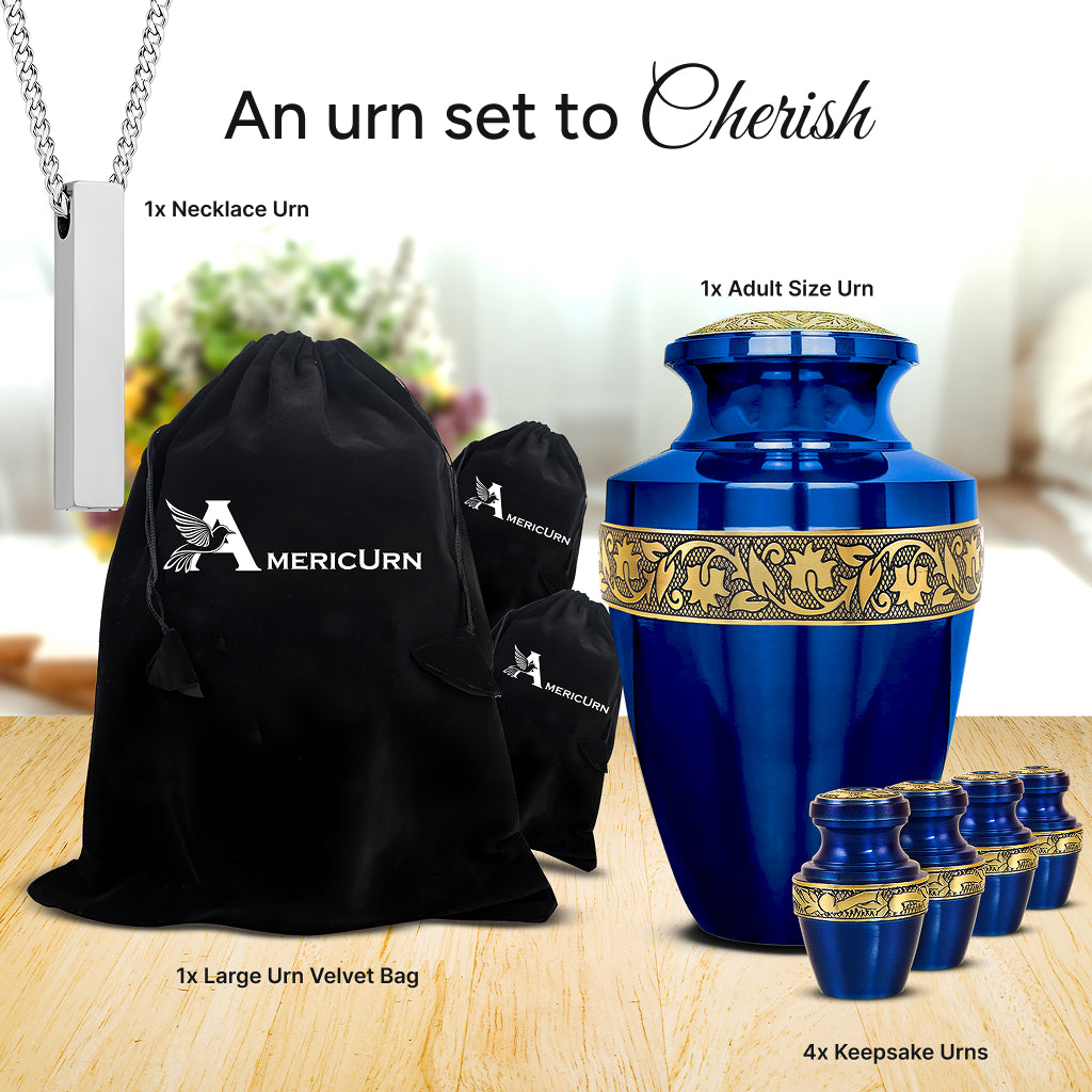 Blue & Gold Engraved Grecian Urn