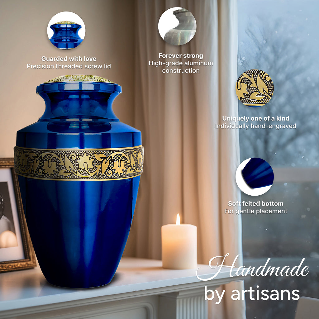 Blue & Gold Engraved Grecian Urn