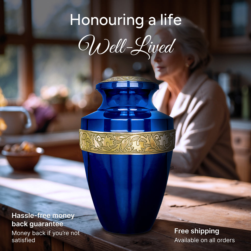 Blue & Gold Engraved Grecian Urn