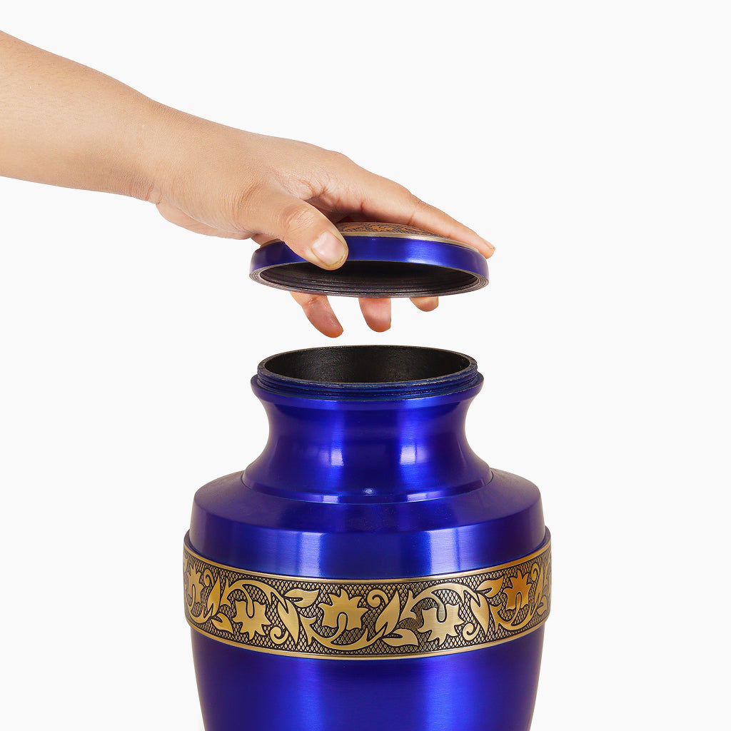 Blue & Gold Engraved Grecian Urn