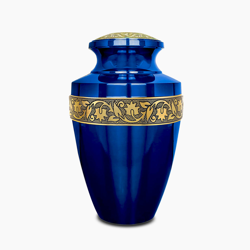 Blue & Gold Engraved Grecian Urn