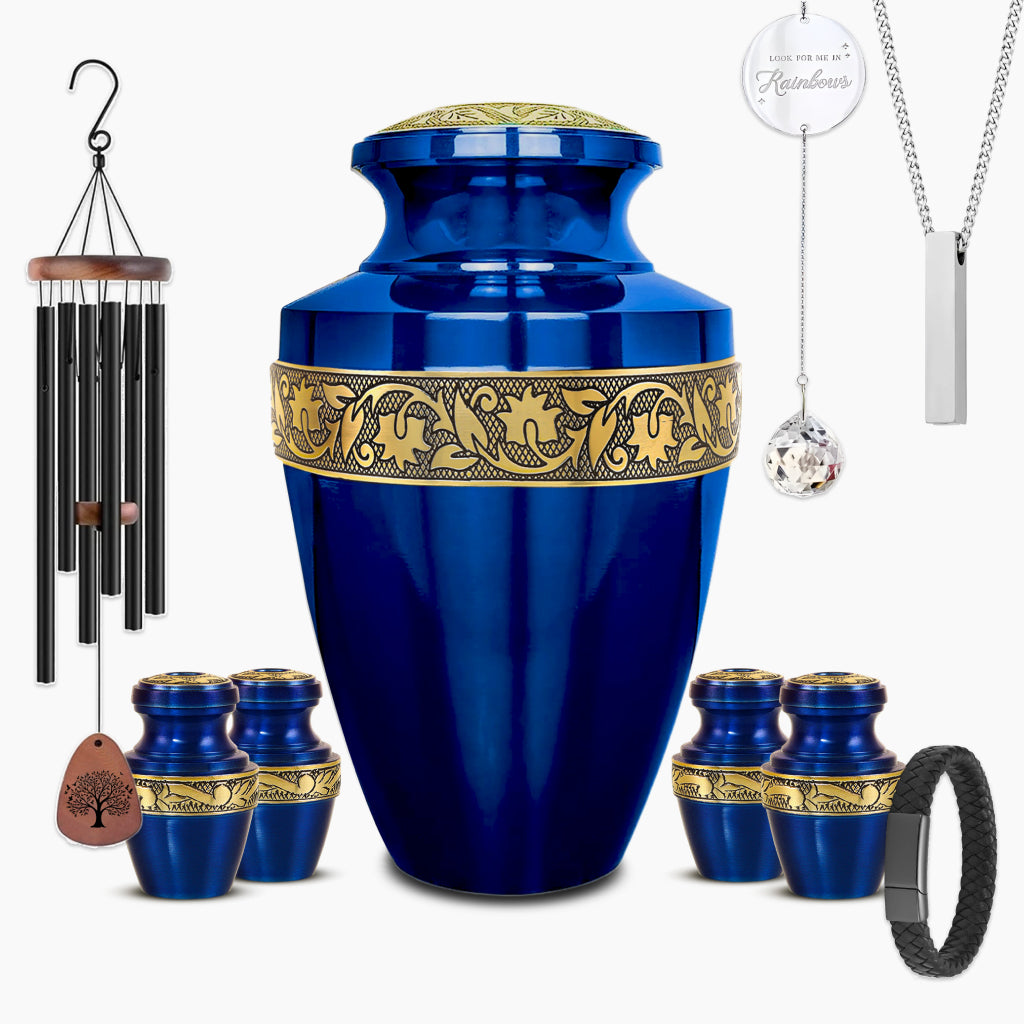 Blue & Gold Engraved Grecian Urn