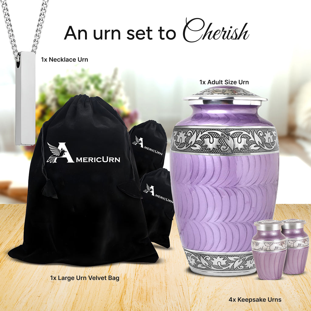 Purple Patch & Silver Engraved Urn