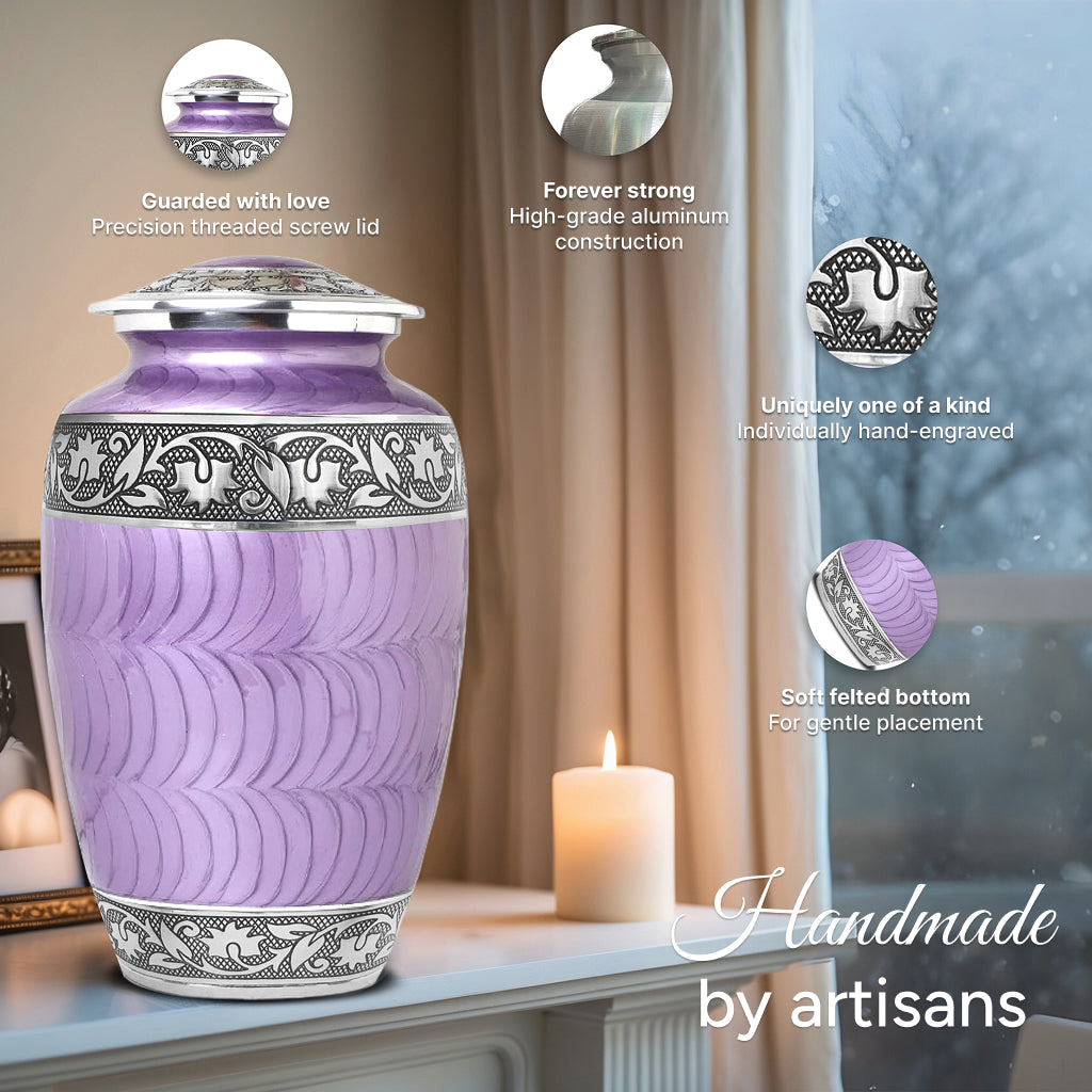 Purple Patch & Silver Engraved Urn