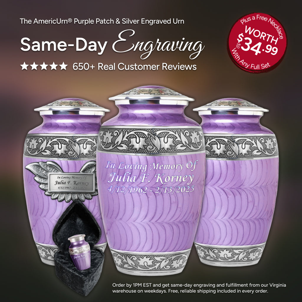 Purple Patch & Silver Engraved Urn