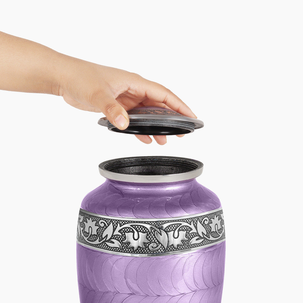 Purple Patch & Silver Engraved Urn