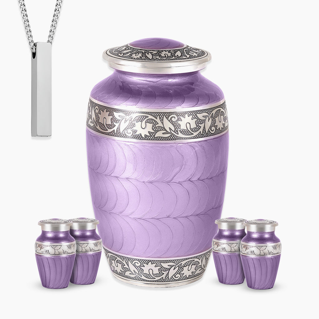 Purple Patch & Silver Engraved Urn