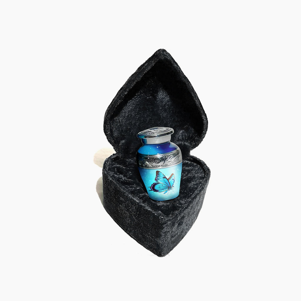 Blue Butterfly & Silver Engraved Urn