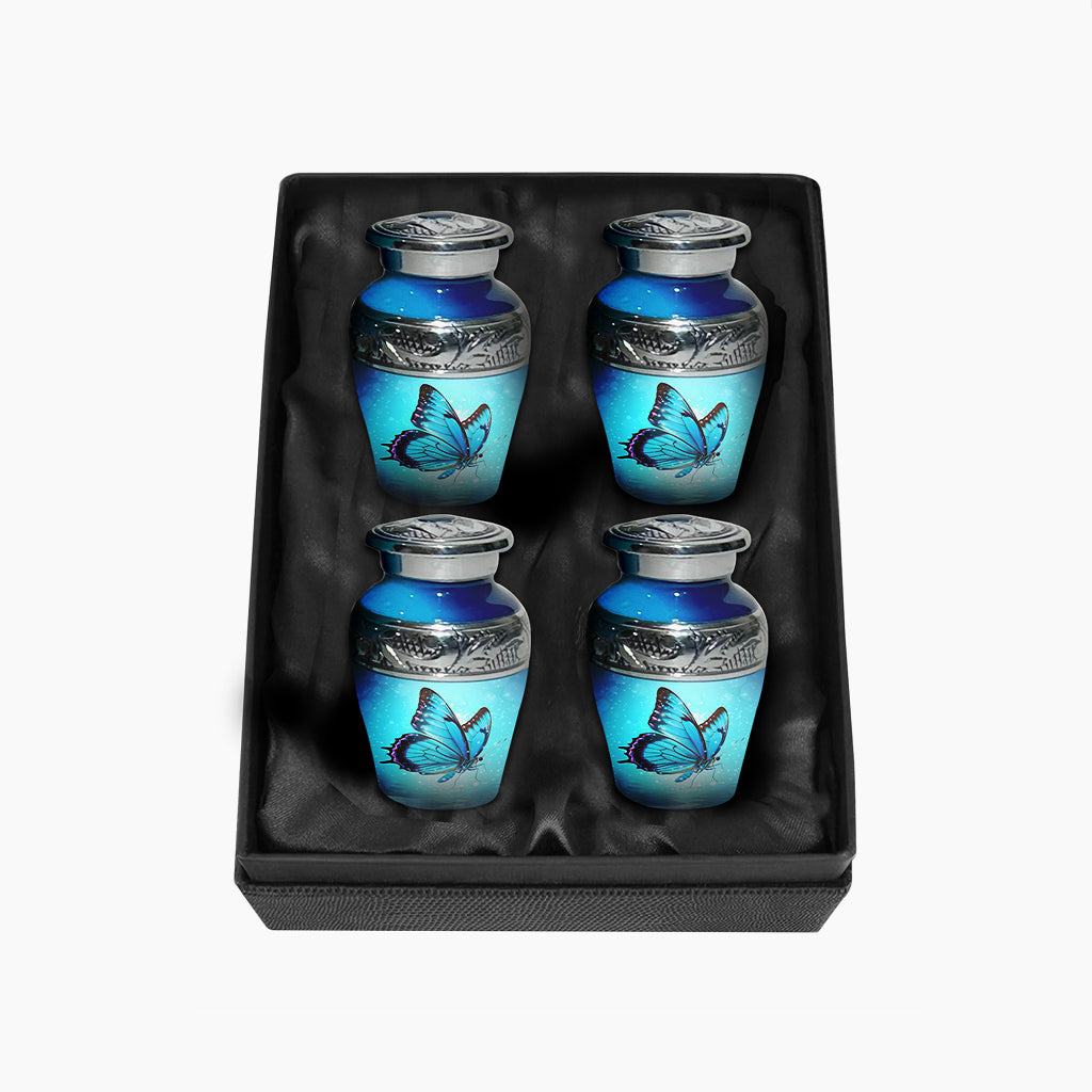 Blue Butterfly & Silver Engraved Urn