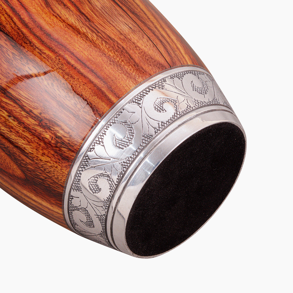 Printed Wood & Silver Hand-Engraved Urn