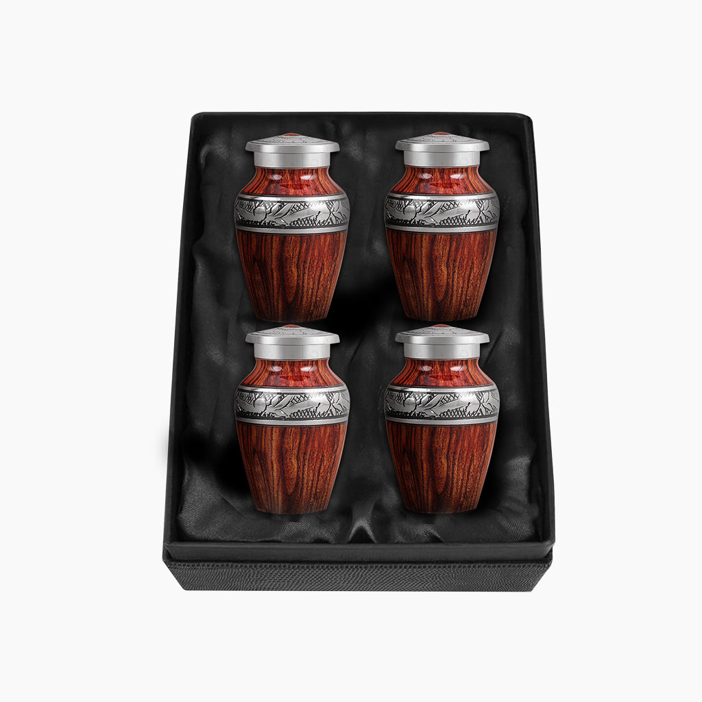 Printed Wood & Silver Hand-Engraved Urn