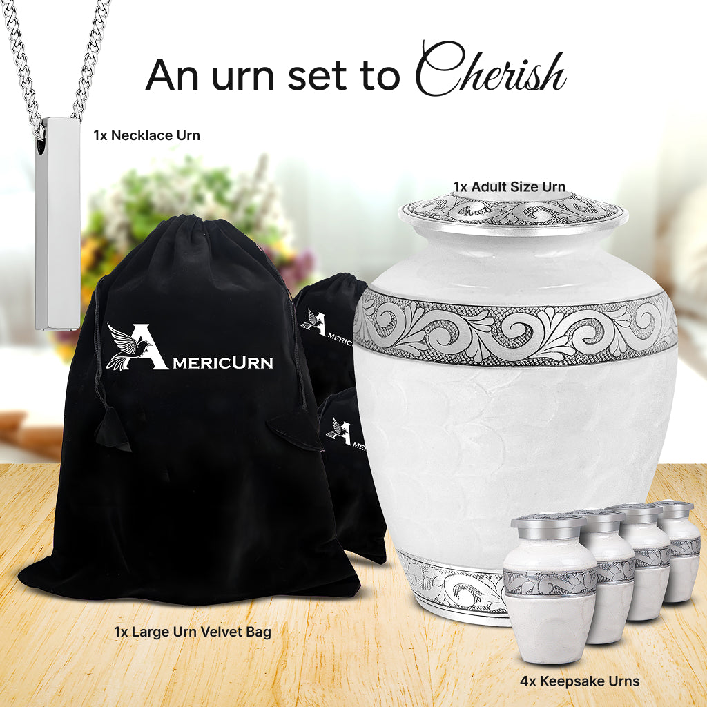 White Patch & Silver Hand-Engraved Urn