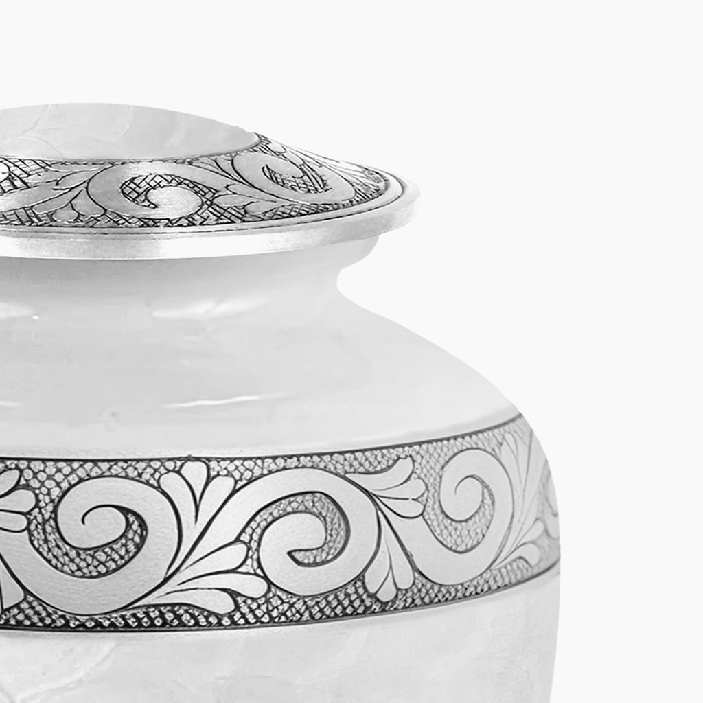White Patch & Silver Hand-Engraved Urn