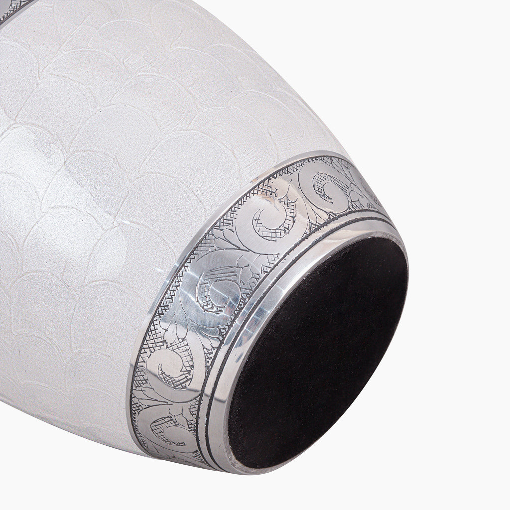 White Patch & Silver Hand-Engraved Urn
