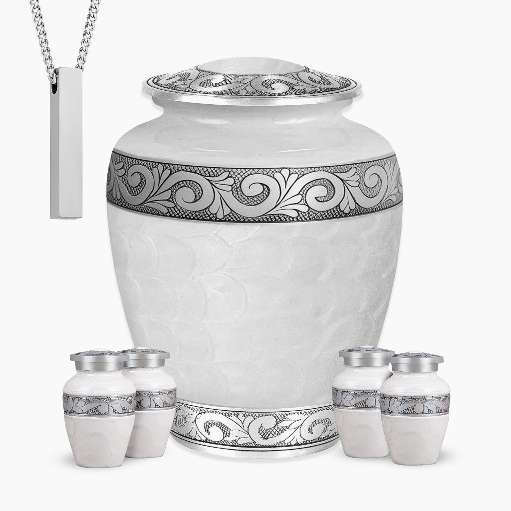 White Patch & Silver Hand-Engraved Urn