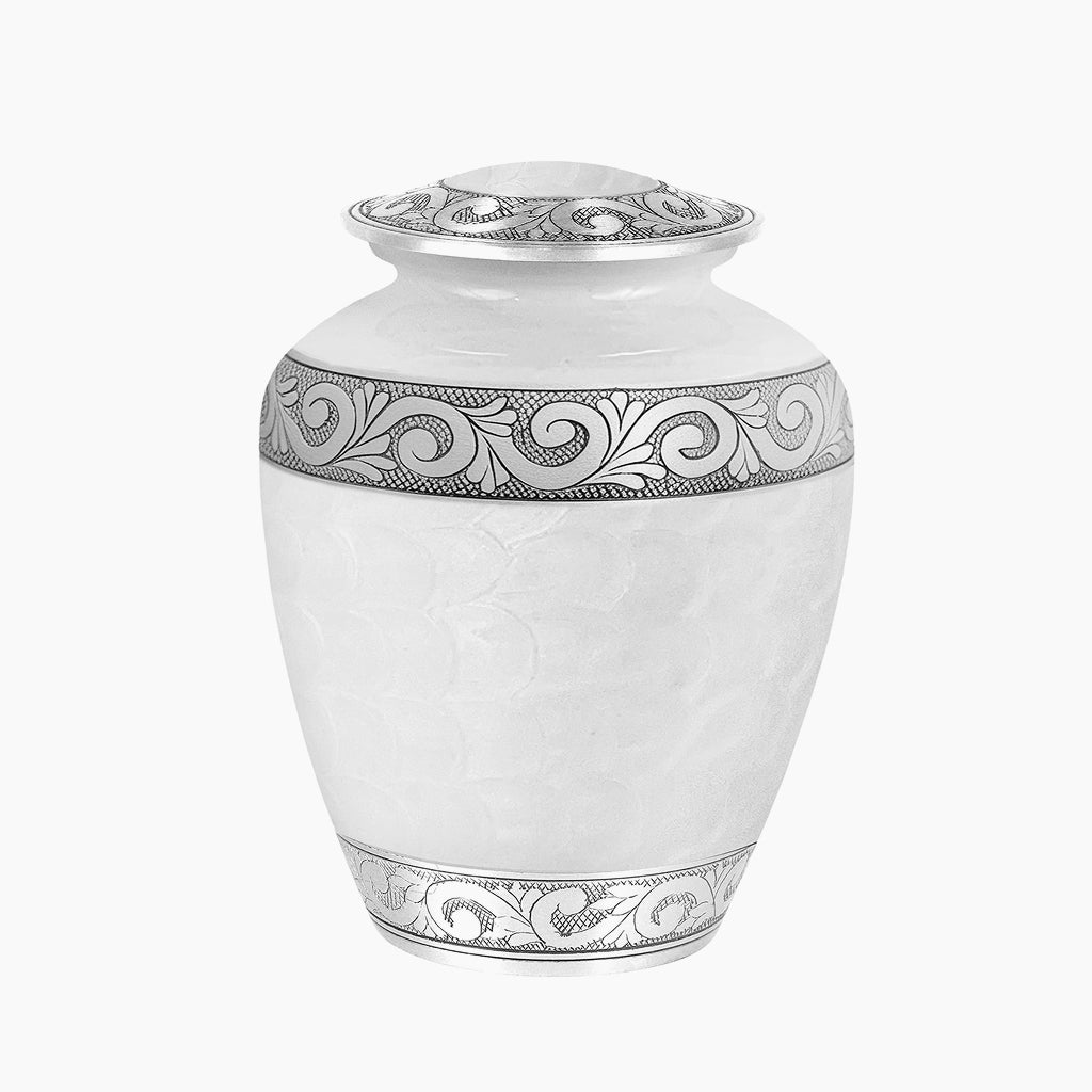 White Patch & Silver Hand-Engraved Urn