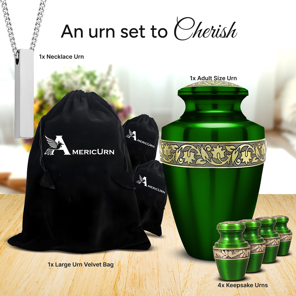 Green & Gold Engraved Grecian Urn