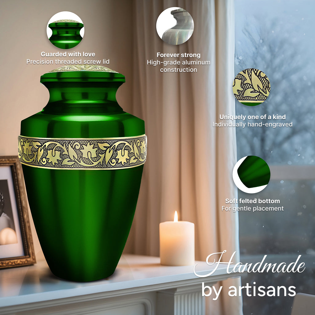 Green & Gold Engraved Grecian Urn