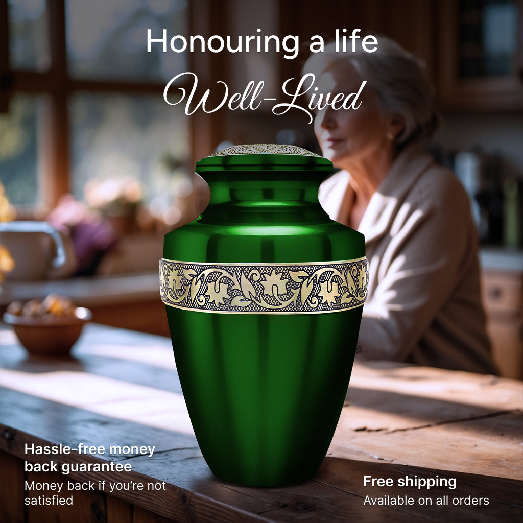 Green & Gold Engraved Grecian Urn
