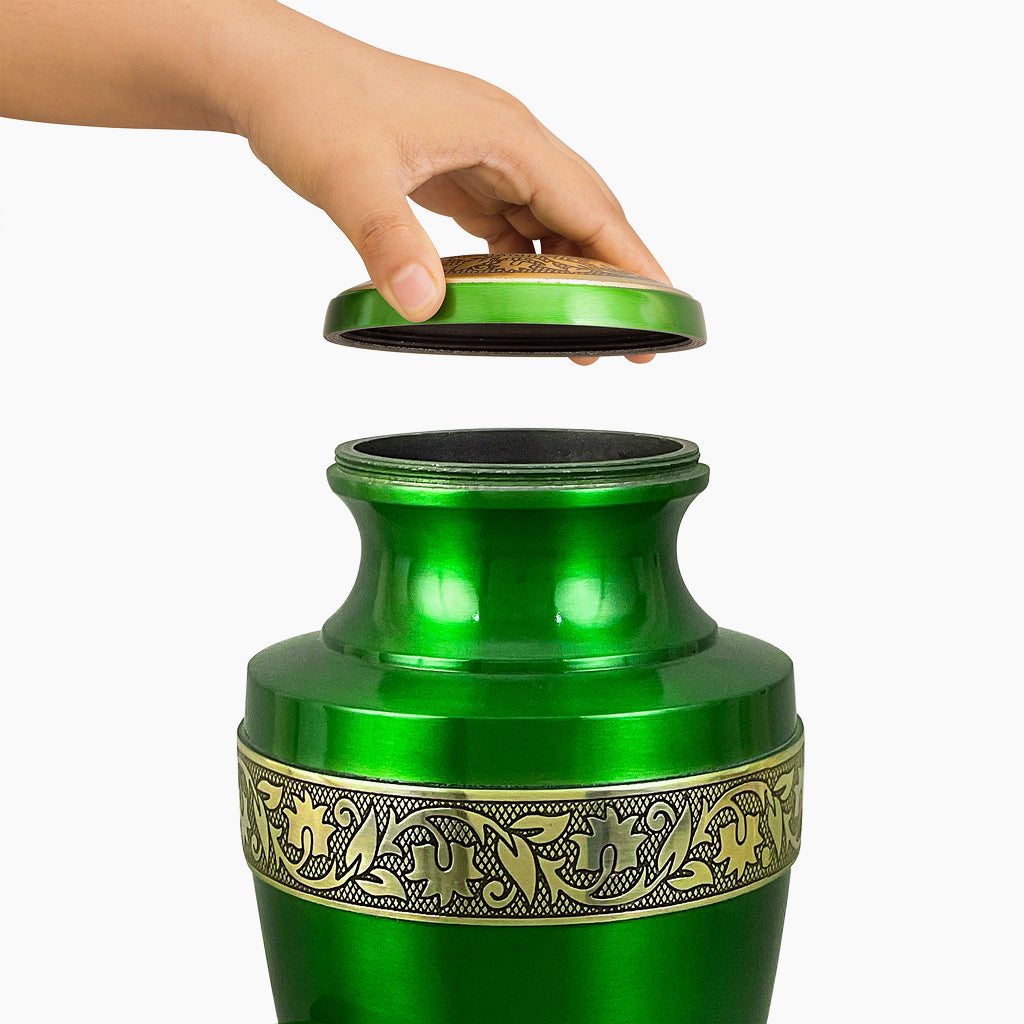 Green & Gold Engraved Grecian Urn