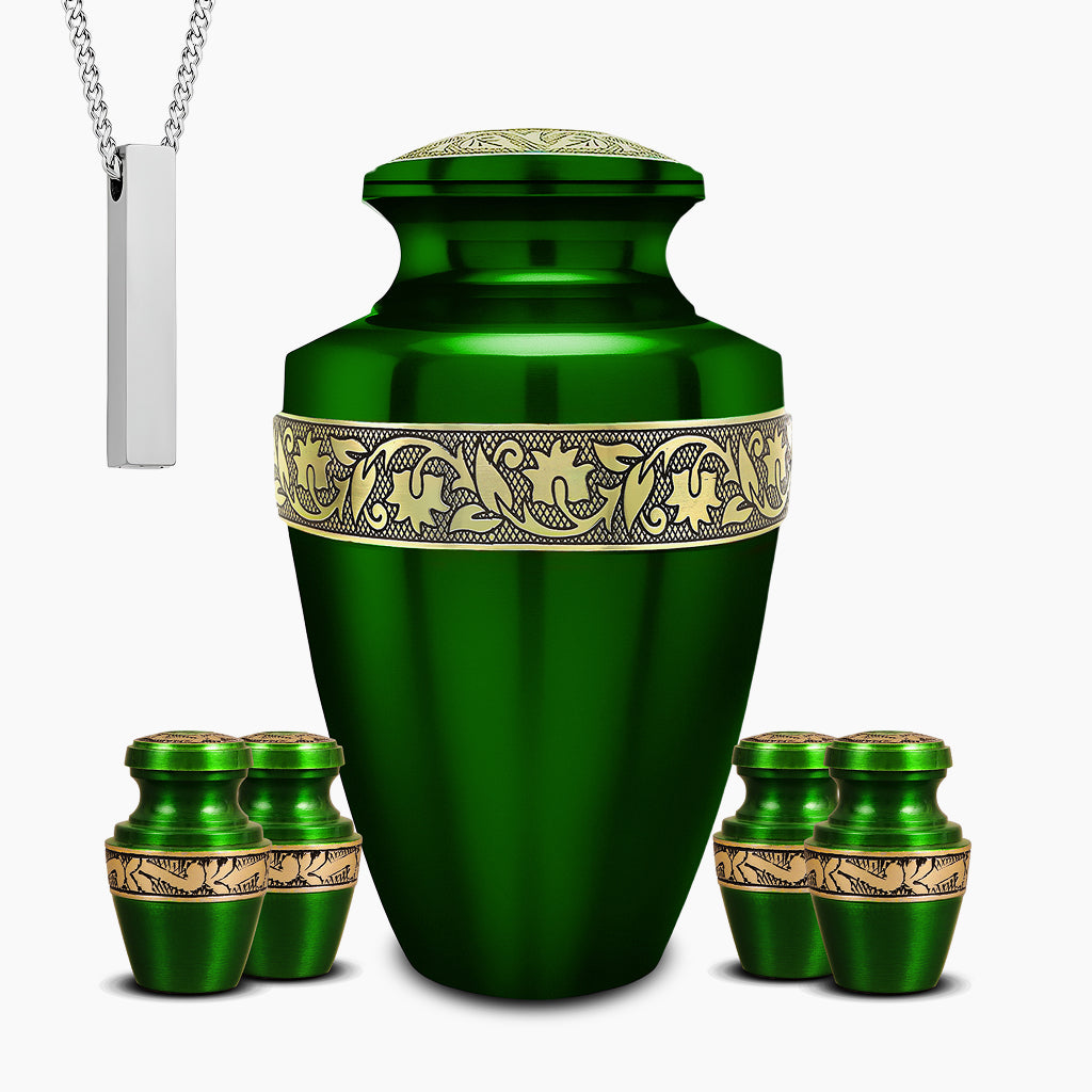 Green & Gold Engraved Grecian Urn
