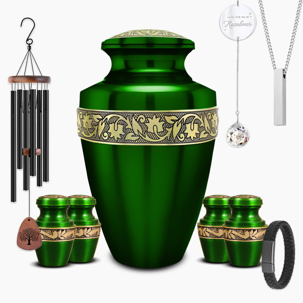 Green & Gold Engraved Grecian Urn