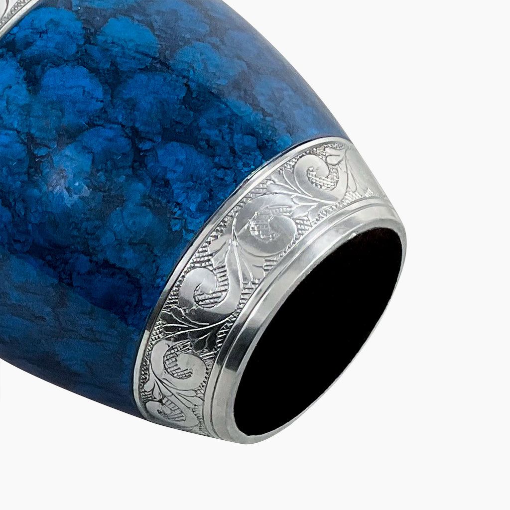 Blue Patch & Silver Engraved Urn