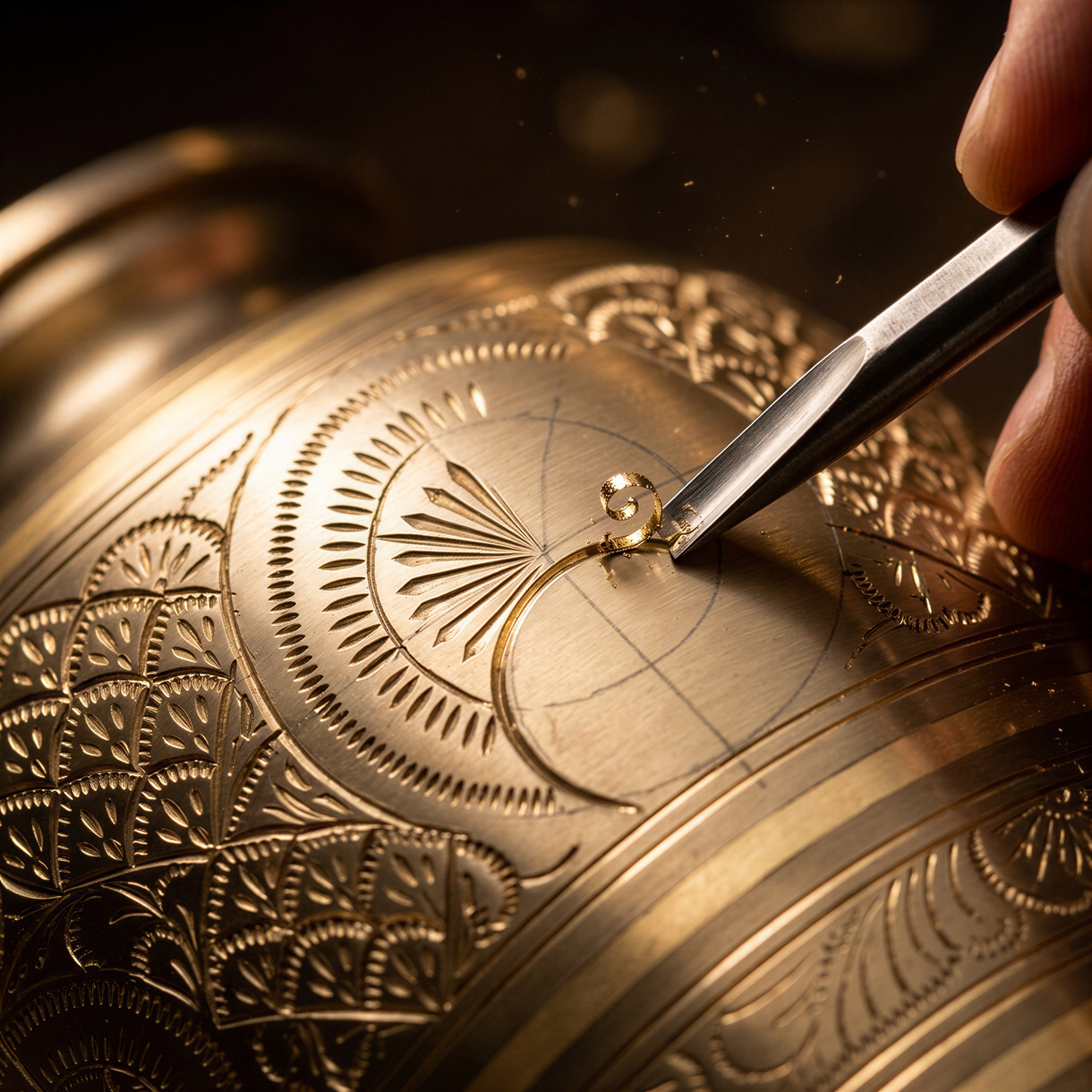A master hand-carving the etching into the brass