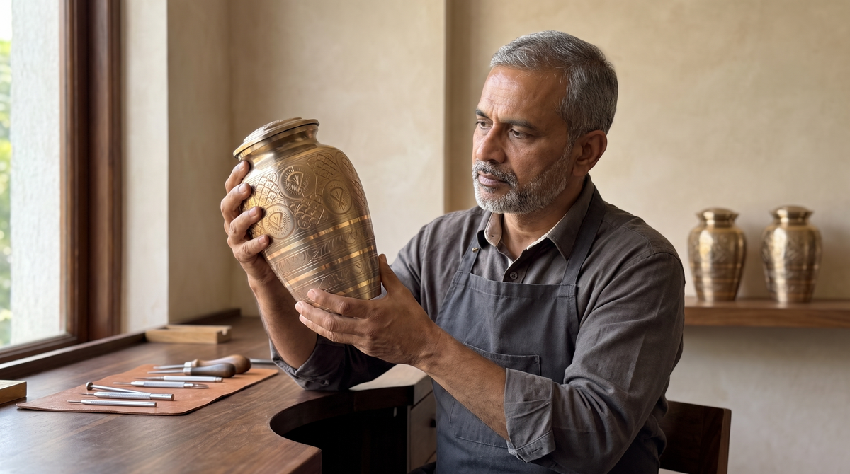 The master inspecting the finished urn