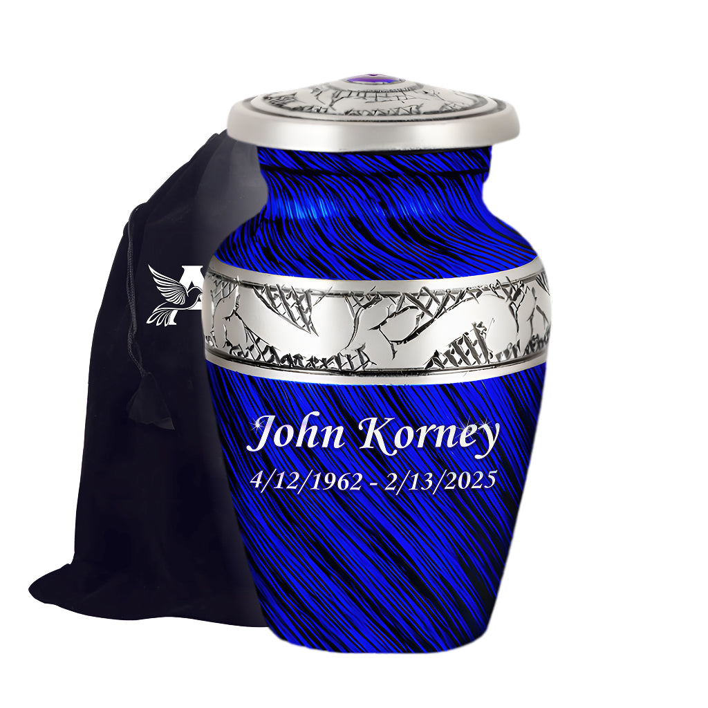 Eternal Blue & Silver Hand-Engraved Cremation Urn