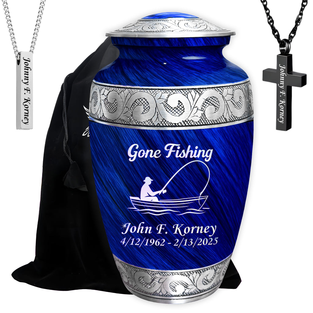 Gone Fishing Engraved Cremation Urn