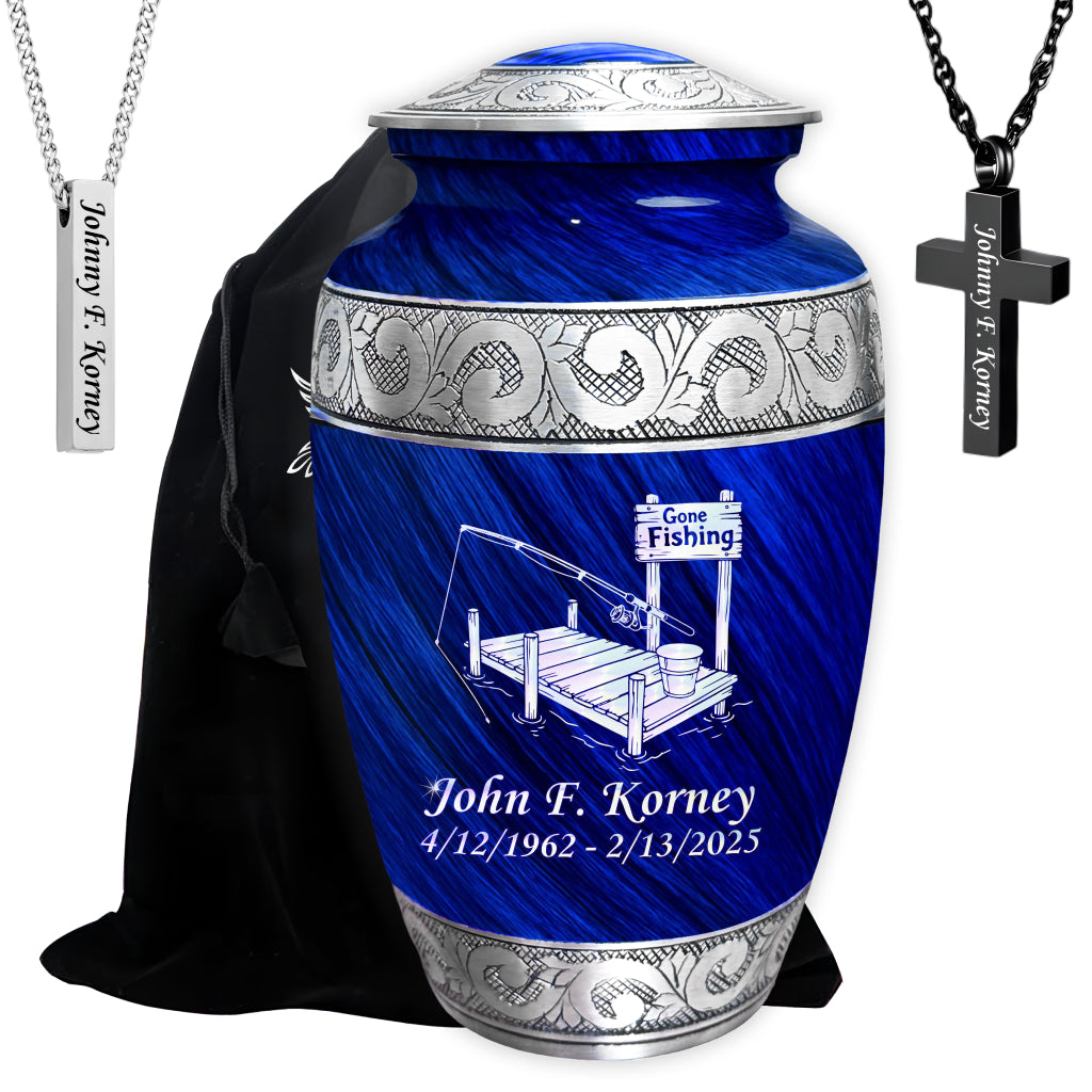 Gone Fishing Dock Engraved Cremation Urn