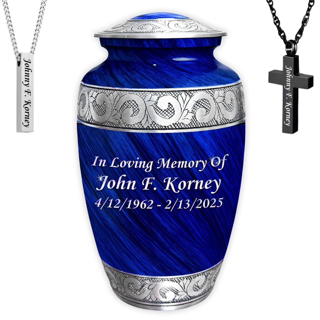 Eternal Blue & Silver Hand-Engraved Cremation Urn