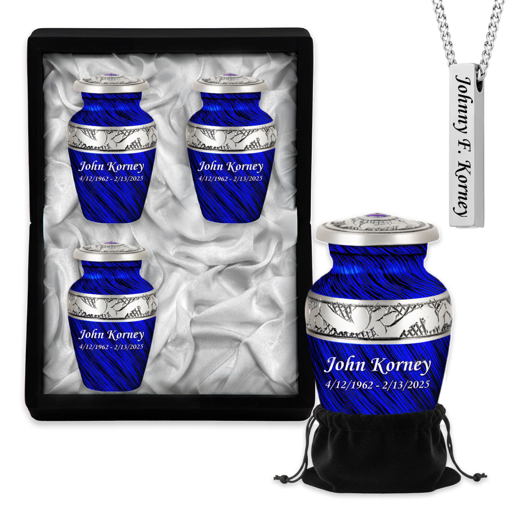 Eternal Blue & Silver Hand-Engraved Cremation Urn