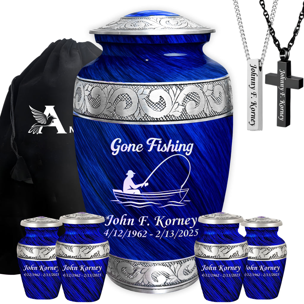 Gone Fishing Engraved Cremation Urn