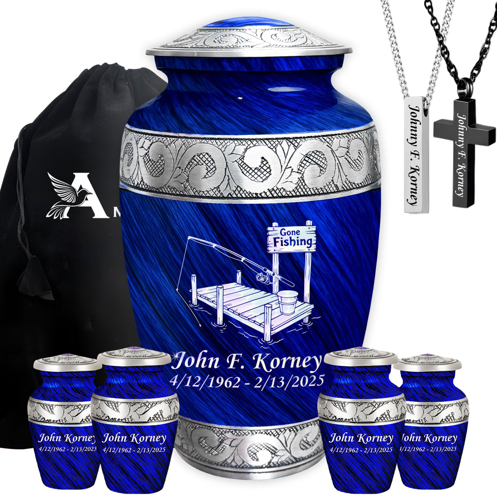 Gone Fishing Dock Engraved Cremation Urn