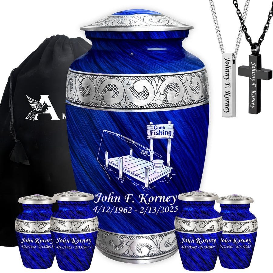 Gone Fishing Dock Engraved Cremation Urn