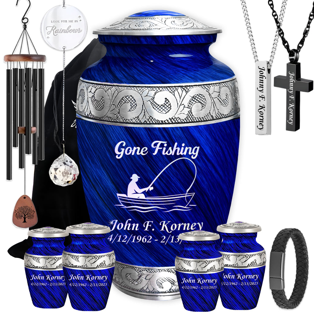 Gone Fishing Engraved Cremation Urn