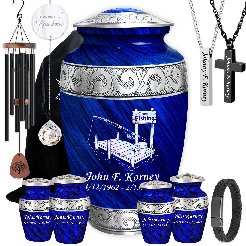 Gone Fishing Dock Engraved Cremation Urn