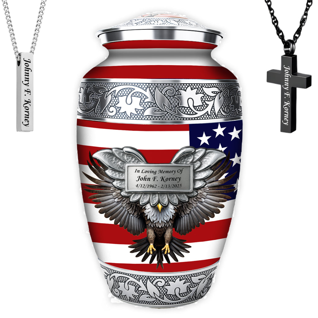 American Flag & Silver Engraved Cremation Urn