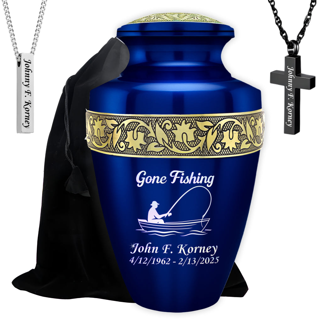 Gone Fishing Engraved Cremation Urn