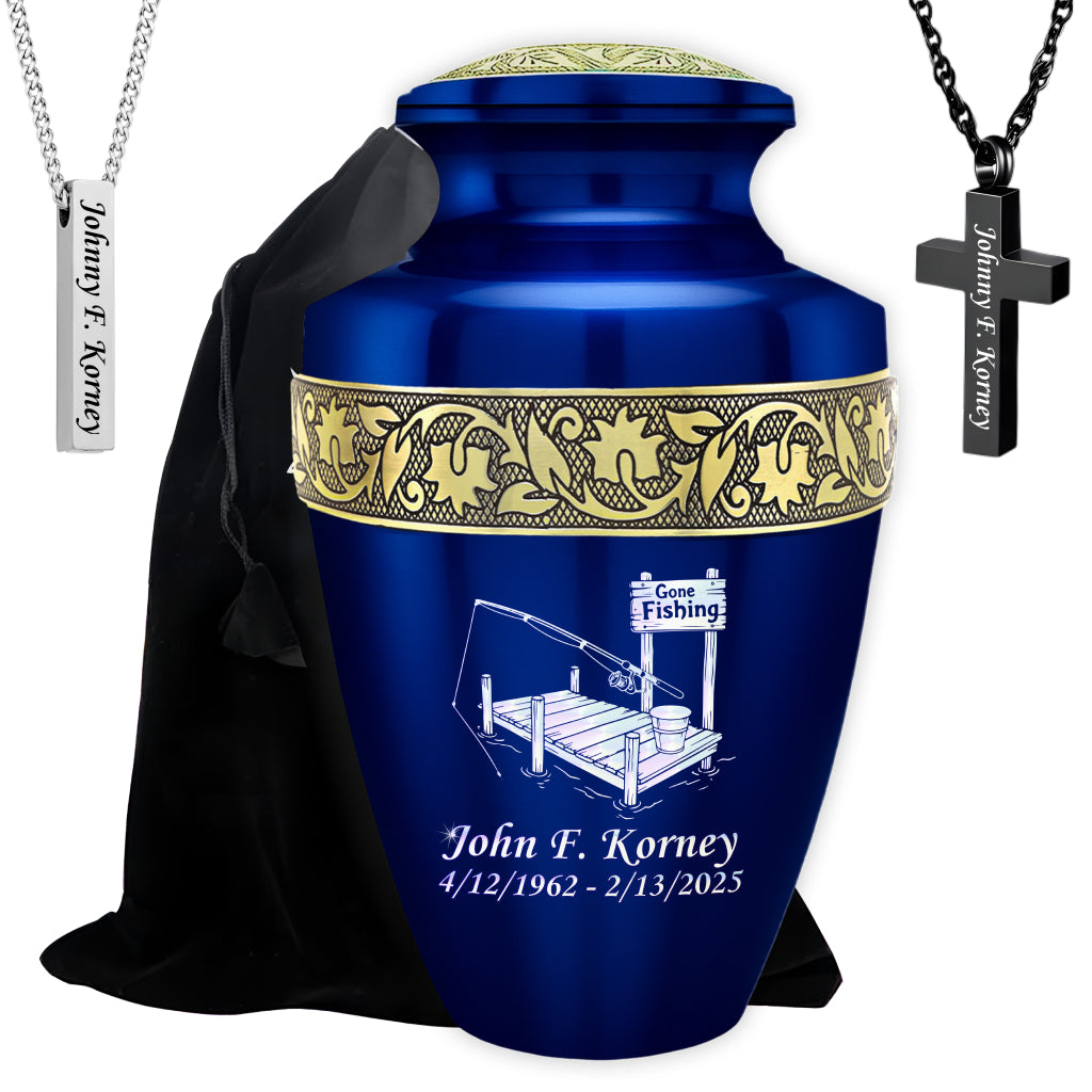 Gone Fishing Dock Engraved Cremation Urn